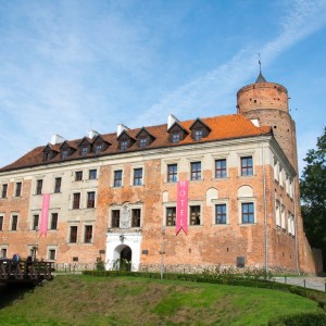 Zamek z okrągłą wieżą z czerwonej cegły